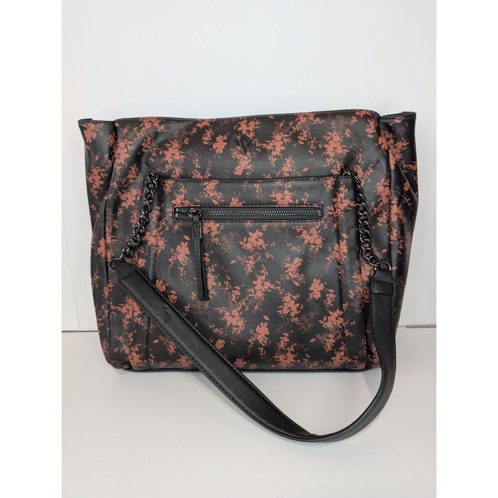 Simply Vera Wang Rockbridge Tote Bag Handbag Purse Black Brown Floral Chain Stra
